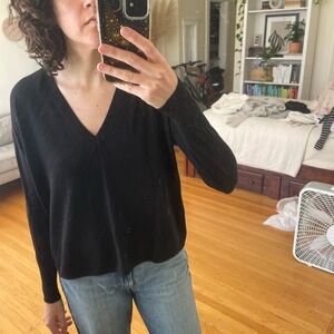 Everlane Womens Wool V neck Sweater, black, Small